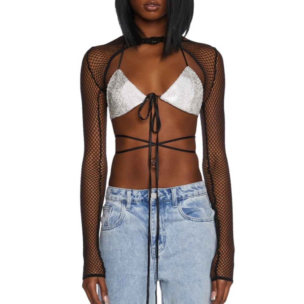 (DOLLSKILL) 𝐏𝐎𝐒𝐓𝐄𝐑 𝐆𝐈𝐑𝐋 FISHNET SHRUG (S)